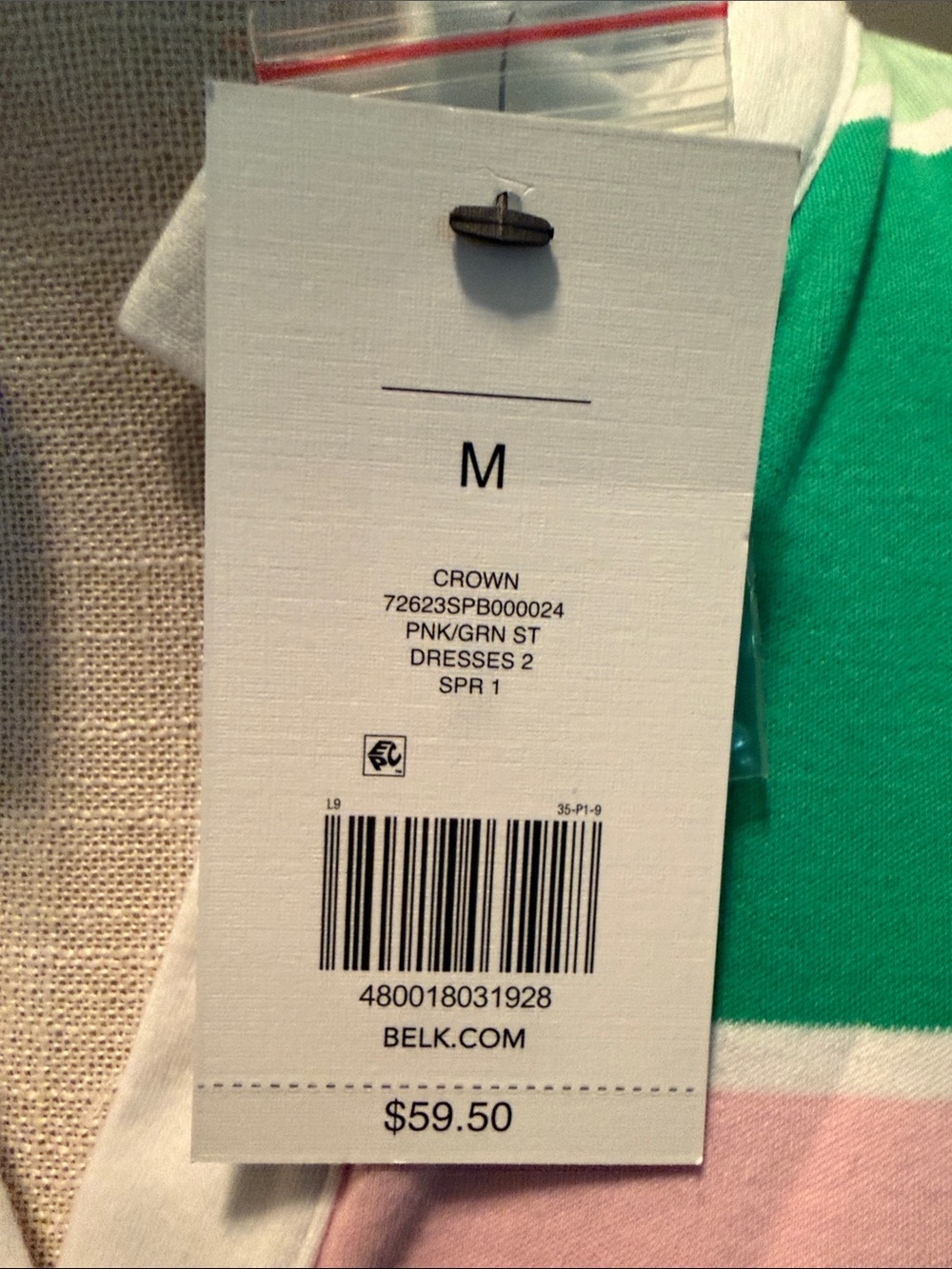 Crown & Ivy Striped Puff-Sleeve Dress in Pink & Green Size Med - Picture 8 of 12
